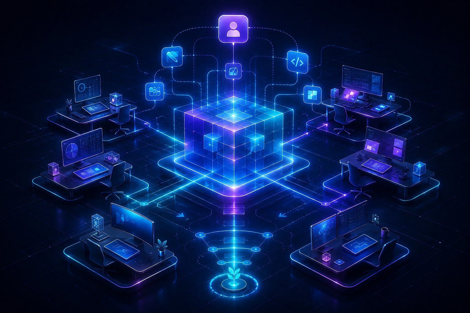 Visual of digital team collaboration and growth