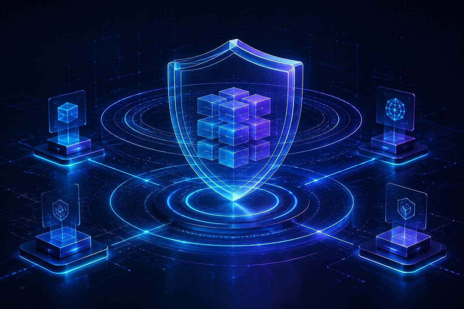 Cybersecurity illustration showing data and network protection