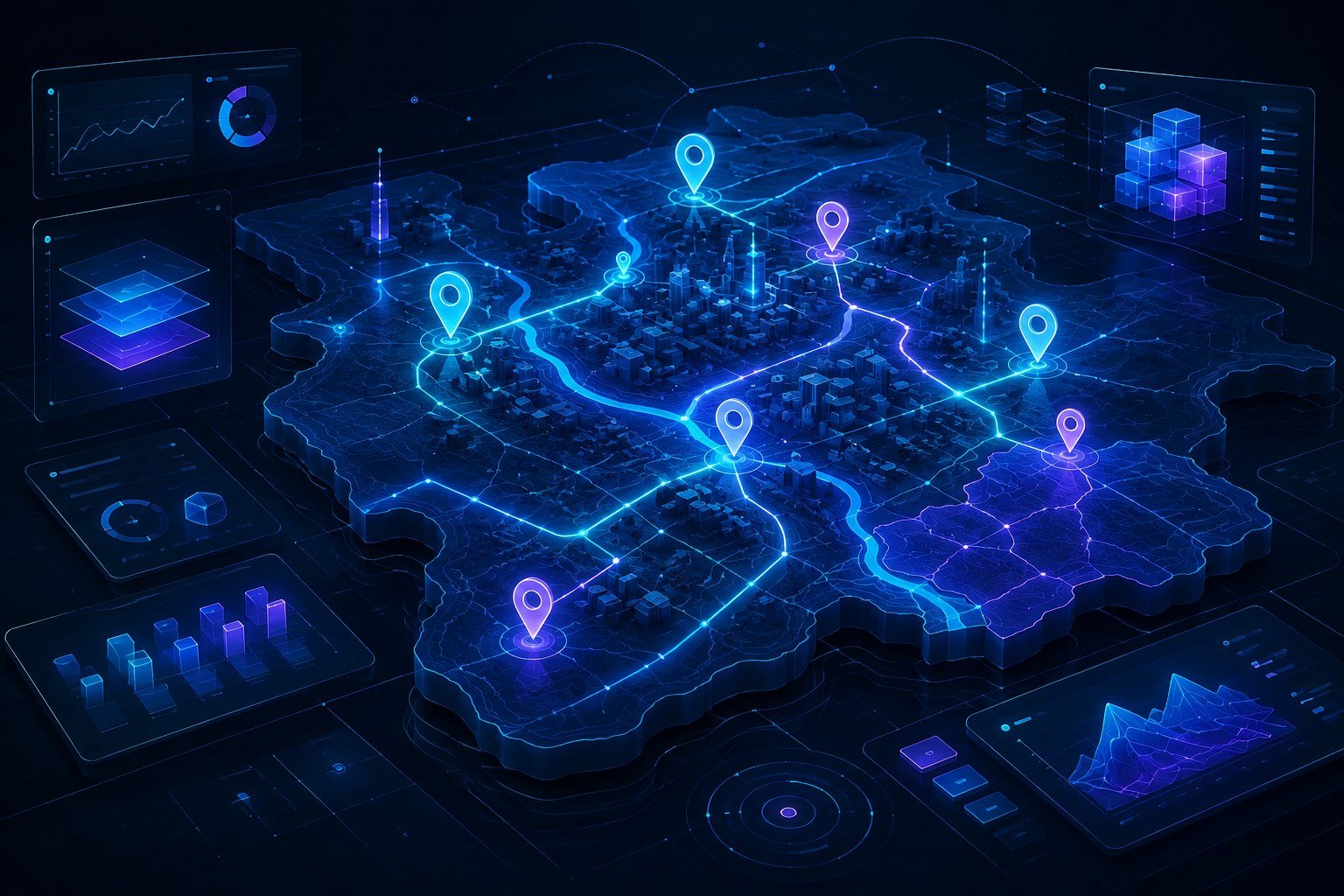 Interactive map, route and location data illustration
